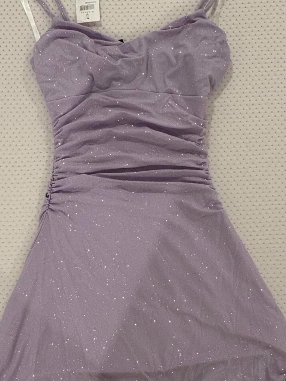 Sparkly Purple Homecoming Party Dress Ruched Strappy